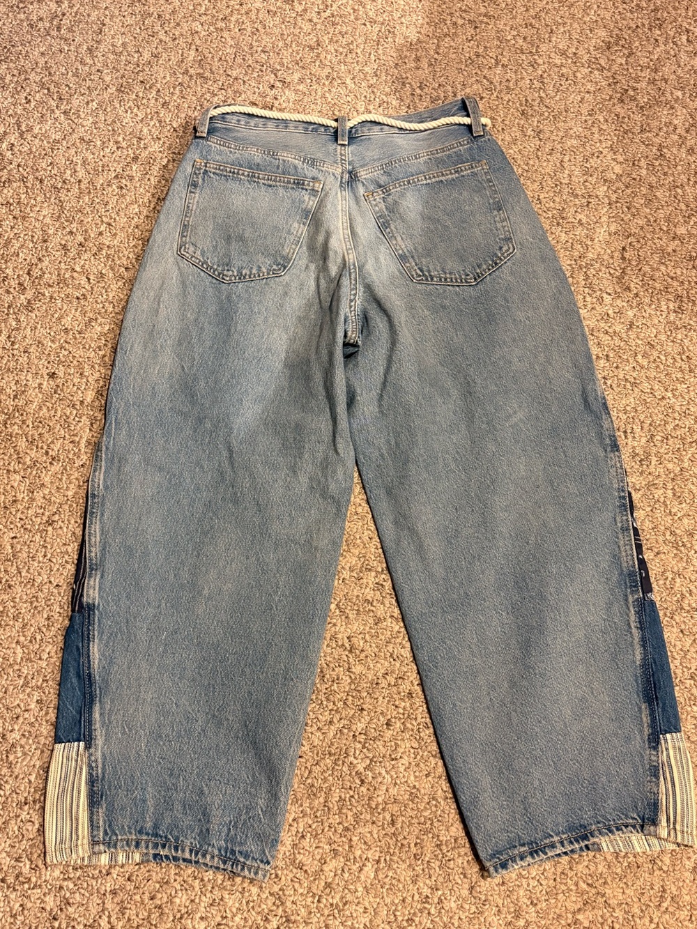 Women's Patchwork Light Blue Denim Barrel Jeans with Side Panels - Picture 2 of 3